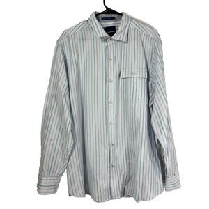 TOMMY BAHAMA Shirt LARGE Light Blue Stripe Cotton Long Sleeve Pocket Button